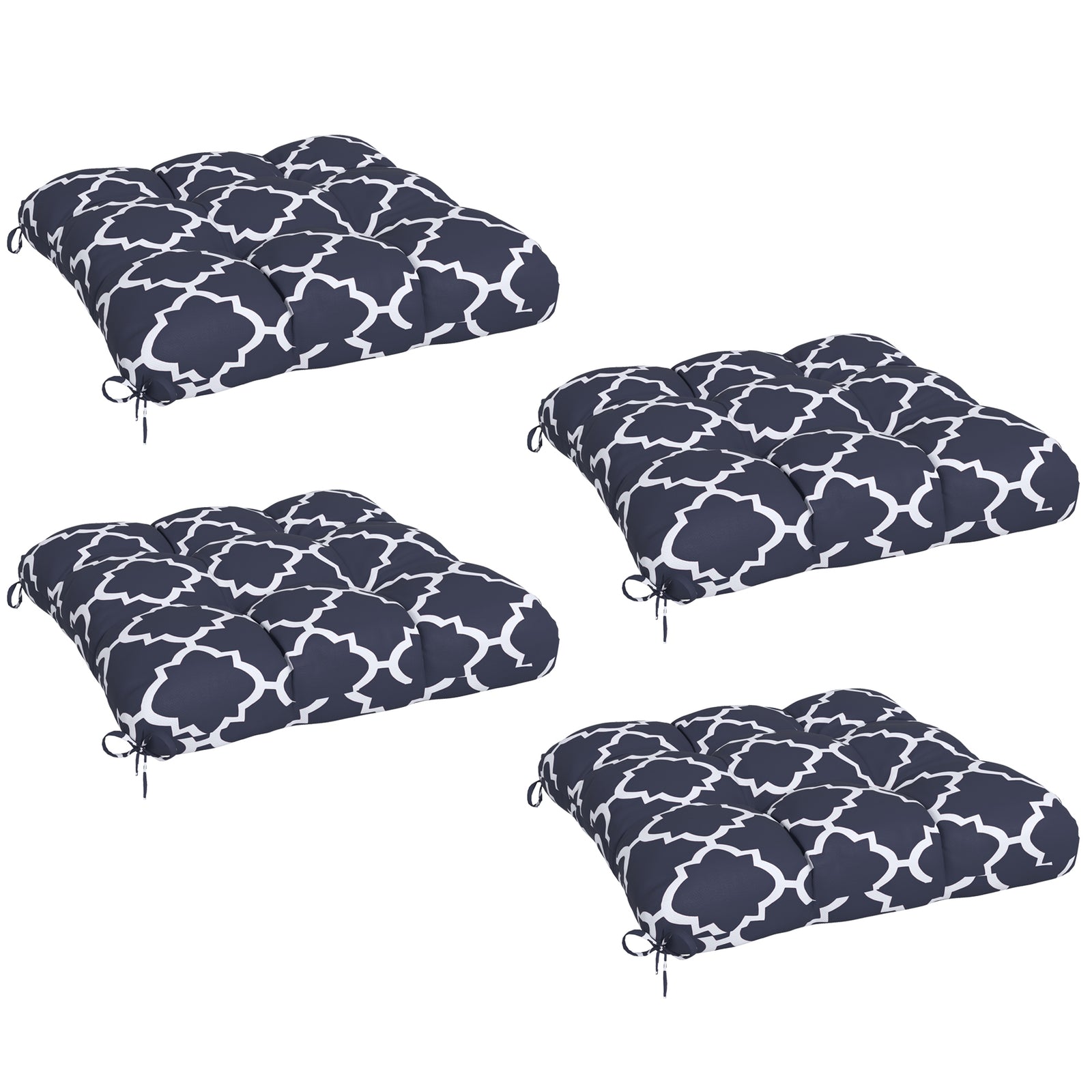 Set Of 4 Outdoor Seat Cushion W/ Ties, For Garden Furniture | Blue