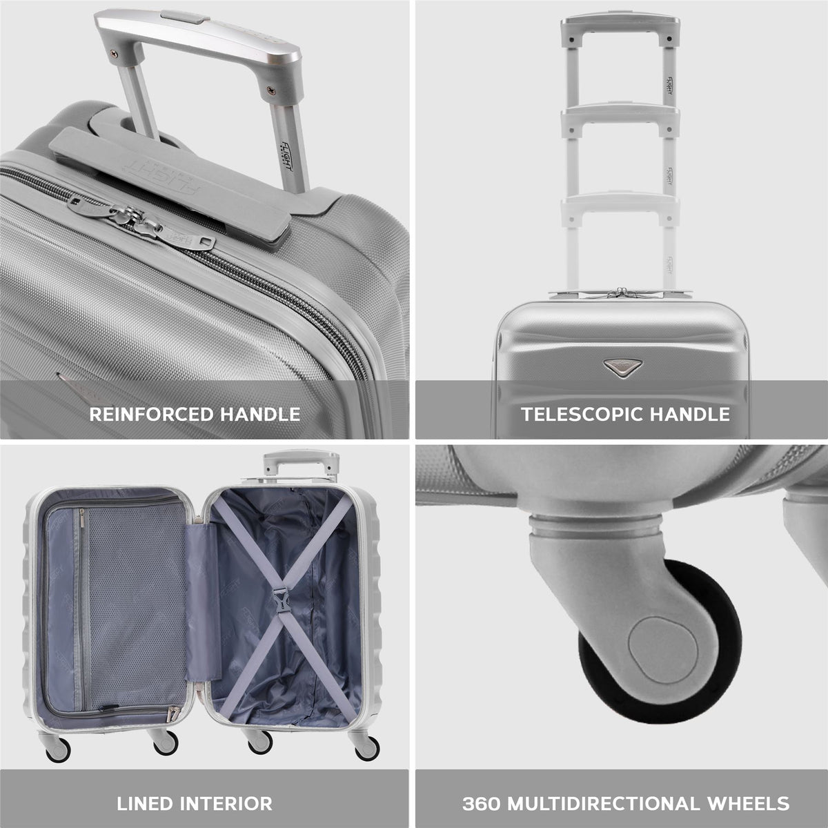 Set Of 3 Hard Shell Suitcase Cabin & Check In Cases With Tsa Lock - Overhead Cabin With Medium & Large Check-in Bag | Set of 3 | Silver
