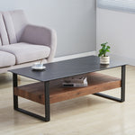 Ascent Rectangular Stone Coffee Table With Shelf | Set-of-1 | Black
