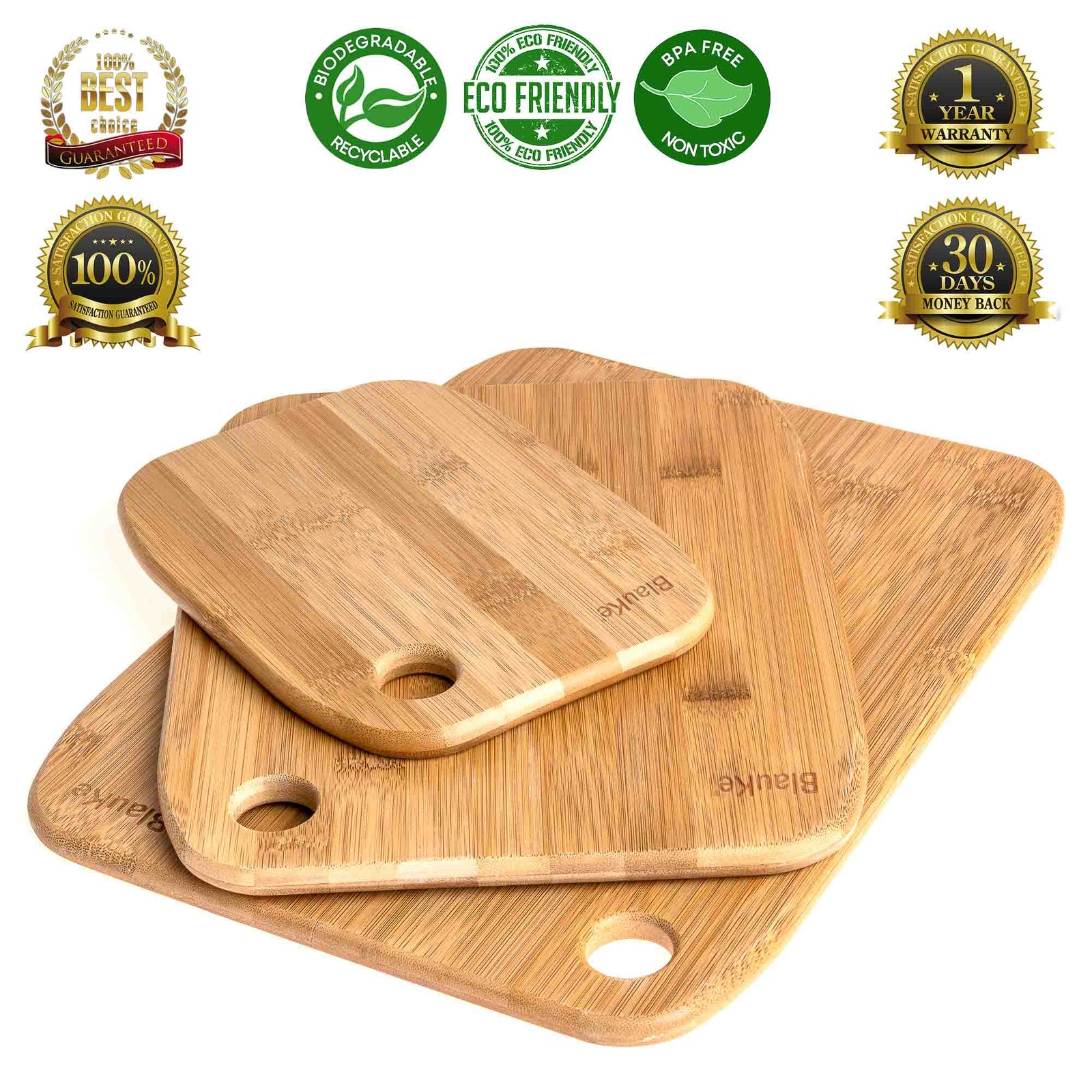 BlauKe Bamboo Chopping Board Set Of 3 - Wooden Chopping Board Set In 3 Sizes (small, Medium, Large) - Cutting Boards For Kitchen