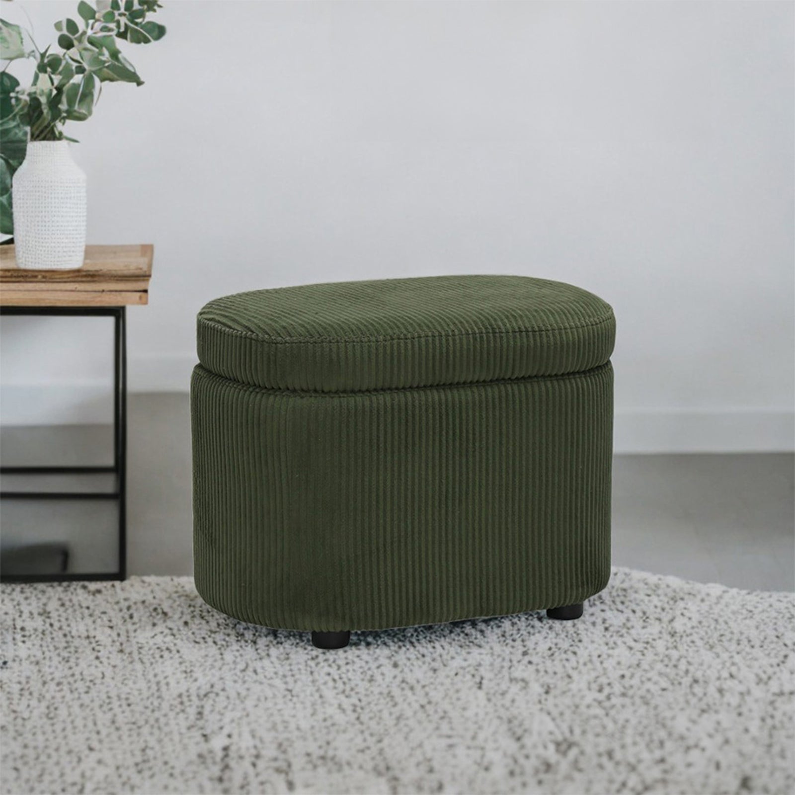 Breeins Modern Corduroy Storage Ottoman With Plastic Legs