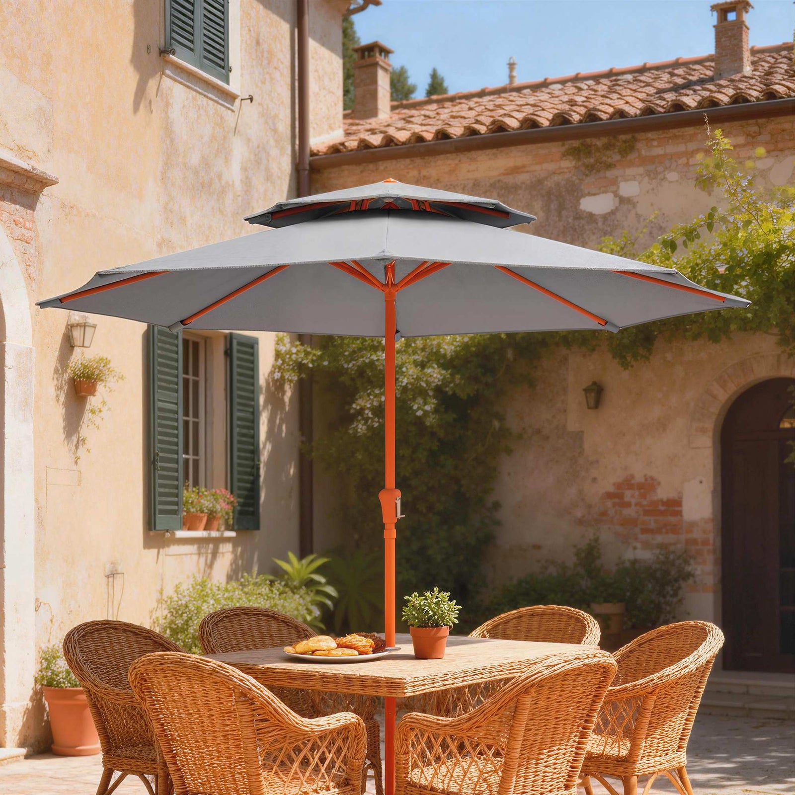2.7 M Garden Parasol With Double Top | Light Grey