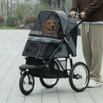 3 Wheel Pet Stroller, For Medium Small Dogs, Foldable Cat Pram | Gray