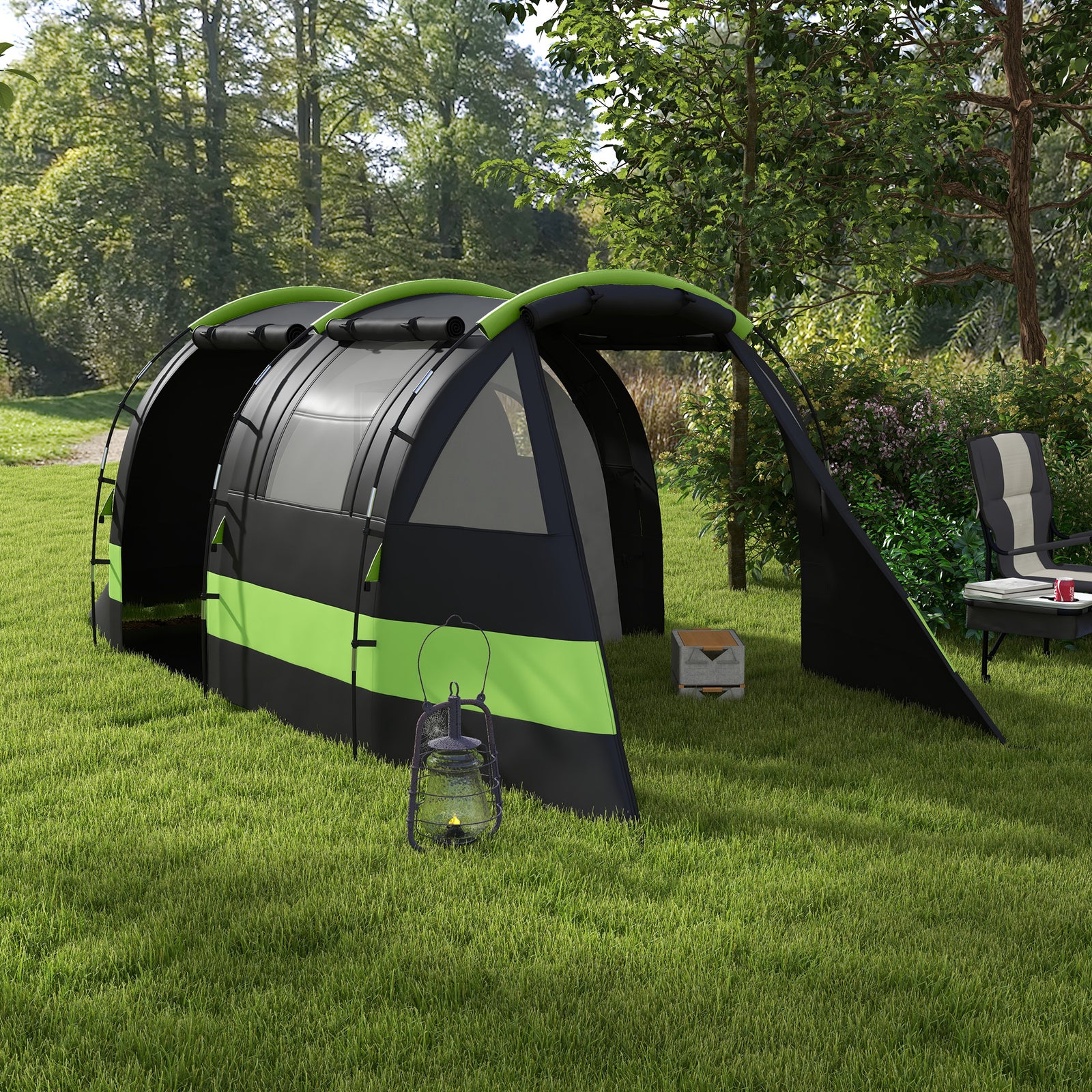 Blackout Camping Tent With Bedroom & Living Room For 4-5 | Black