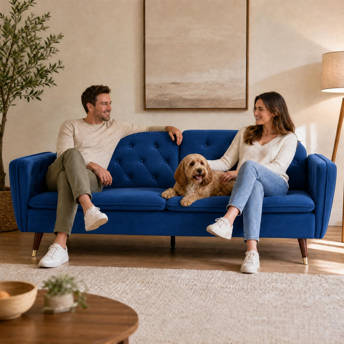 Victoria Velvet Sofa Bed 3 Seater | Blue