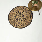 Natural & Black Mandala Braided Jute Rug Round | 70cm x 70cm | Black