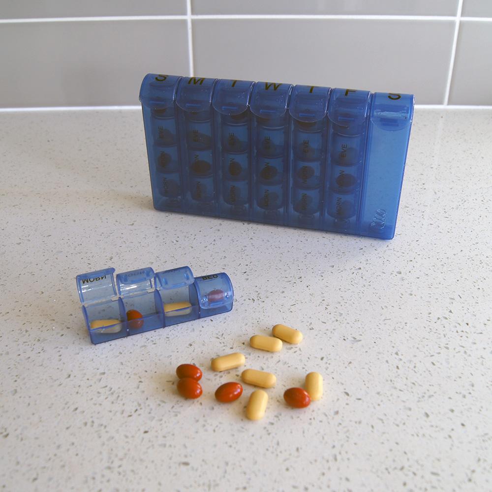weekly Pill Box, Four Doses Per Day, Secure Closure