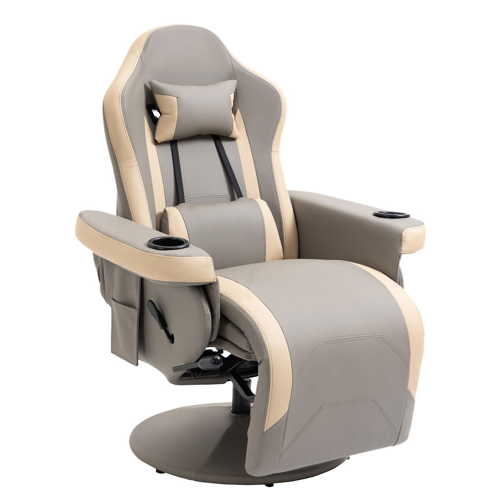 Manual Recliner Armchair Pu Sofa Chair With Footrest | One Size | Gray