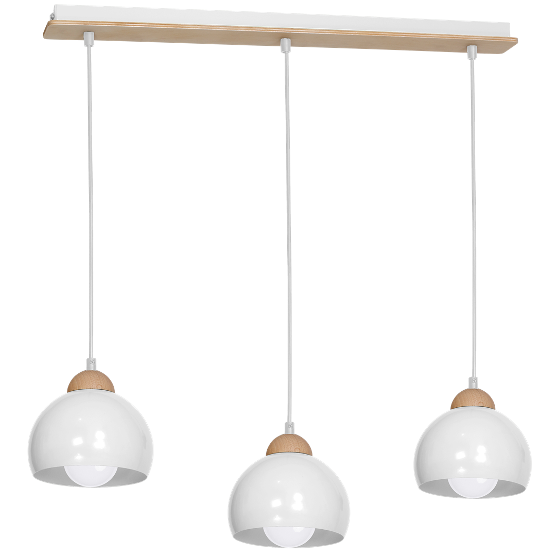 Dama White Pendant Light 3xe27 Hand Made Scandi Style Hanging Ceiling Lamp Enhanced By Natural Wood Detail