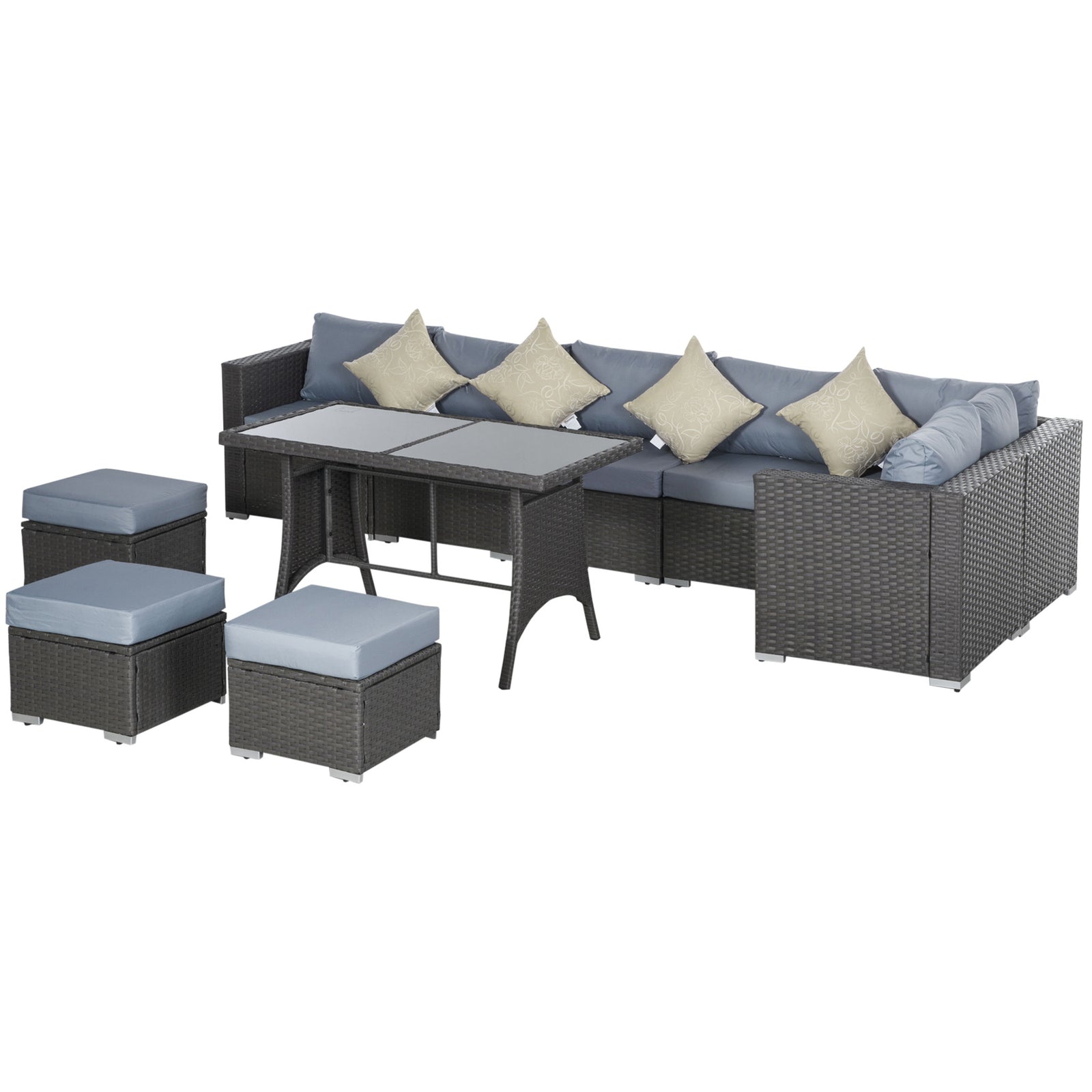 10 Pieces Rattan Sofa Set W/ Table & Cushions