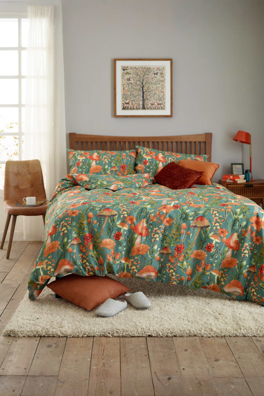 Mushrooms Sage Duvet Cover Set – 200tc Cotton Rich Printed Bedding | Double | Green