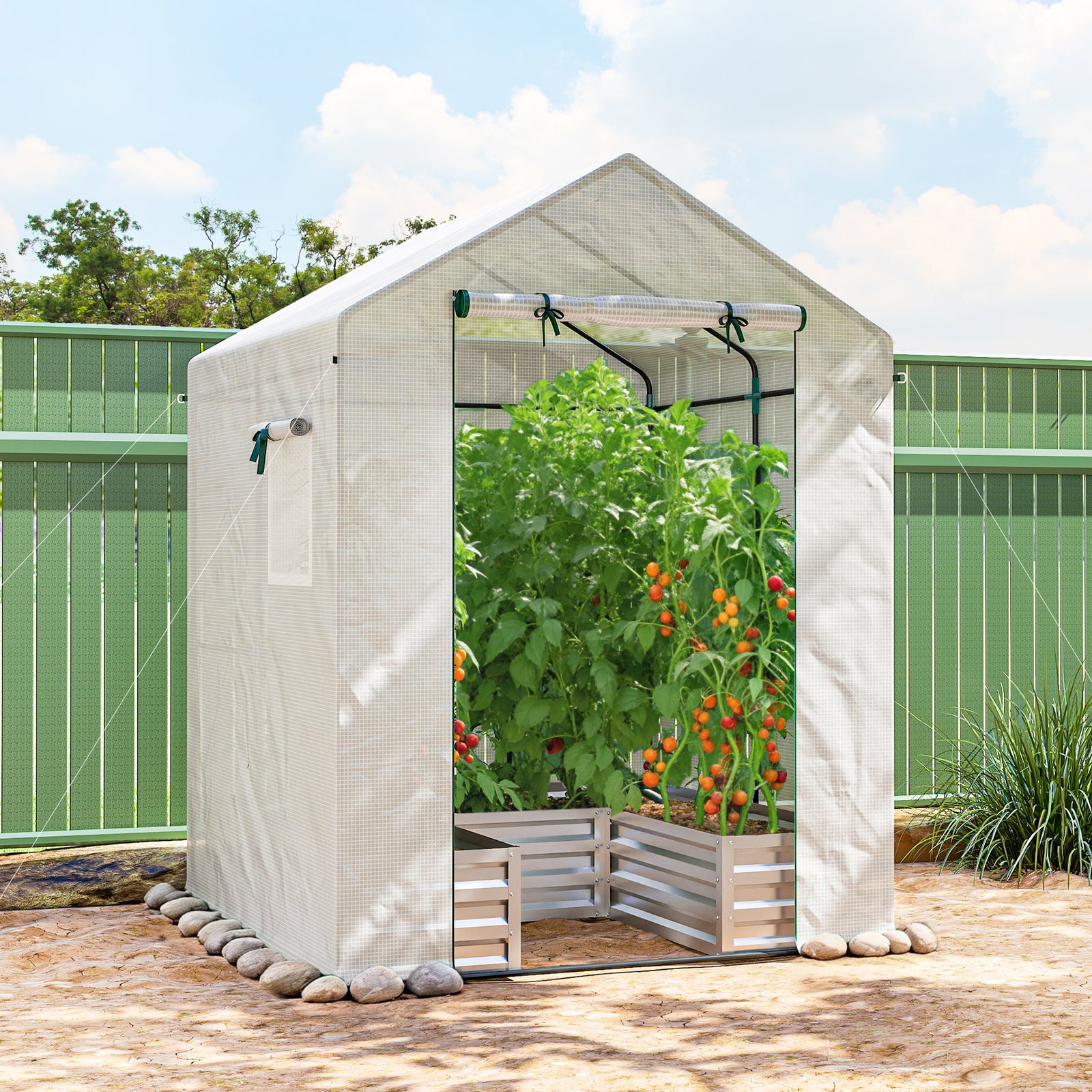 Small Greenhouse Outdoor Greenhouse With Roll Up Door | White