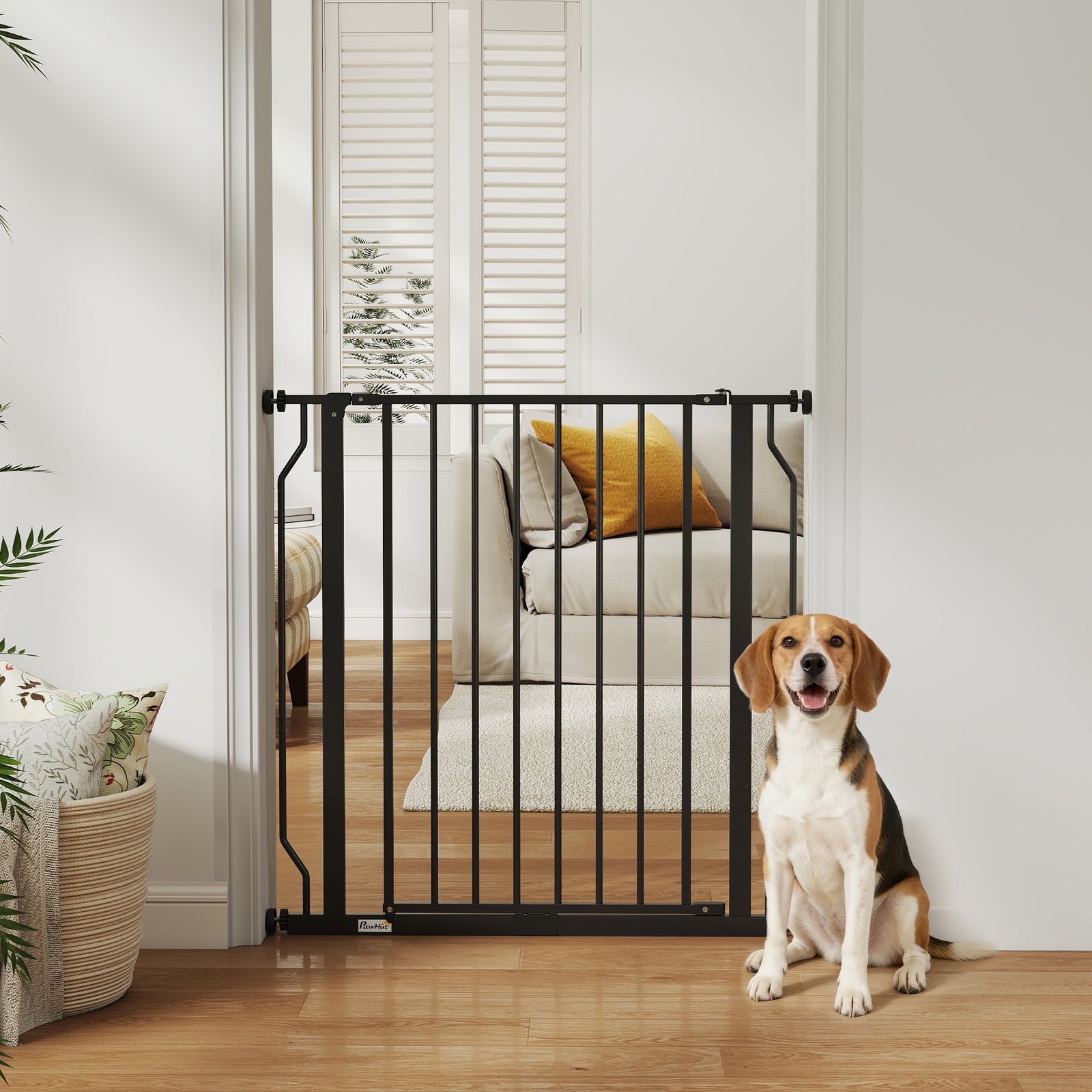Dog Gate Wide Stair Gate W/ Door Pressure Fit, 75-85w Cm | Black