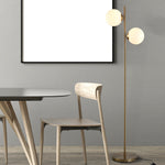 2 Glass Shade Floor Lamp Metal Pole Modern Decorative