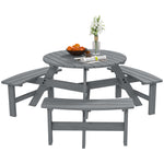 6 Person Fir Wood Table Bench Set Outdoor Garden Patio, Grey