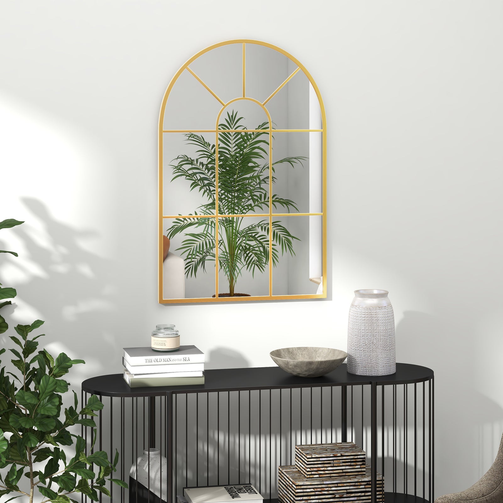 Arched Window Wall Mirror For Living Room Bedroom, 91x60cm | Gold
