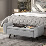 Storage Ottoman With Armrest, Upholstered Linen Storage Bench | Dark Grey
