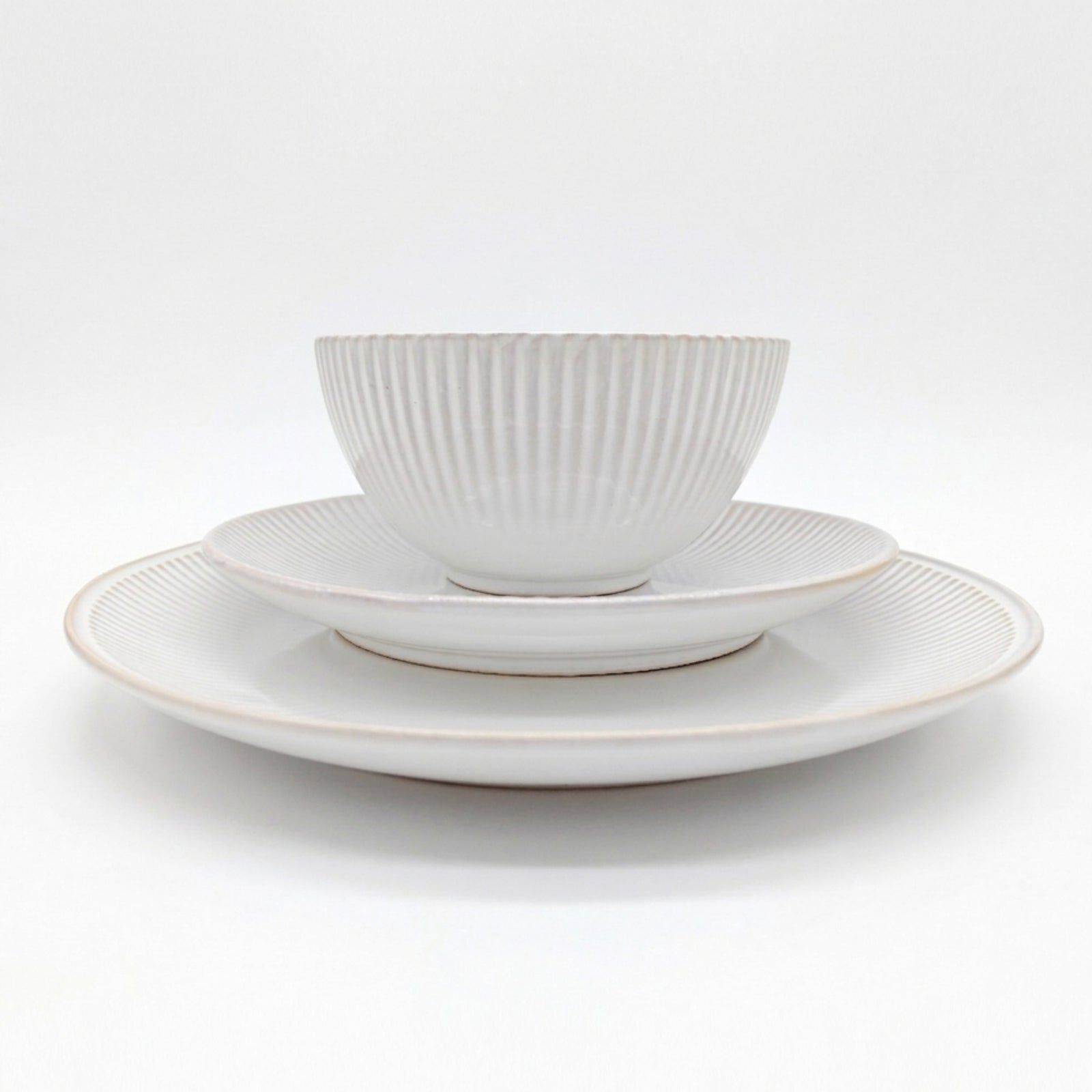 Reactive Cream Glaze Dinner Set Plates Bowls | Set-of-12 | Cream