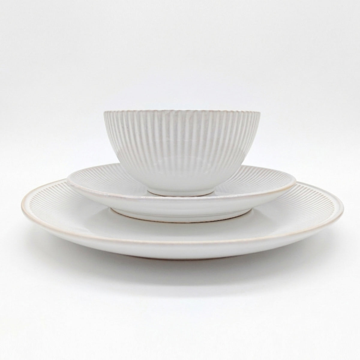 Reactive Cream Glaze Dinner Set Plates Bowls | Set of 12 | Cream