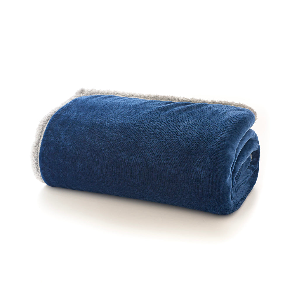 Blackbrook Ultrasoft Flannel Throw With Sherpa Back | 125cm x 150cm | Navy Blue