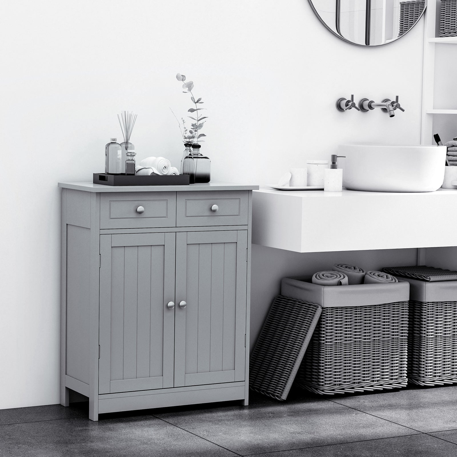 Bathroom Floor Storage Cabinet W/ 2 Drawers Door Cupboard | One Size