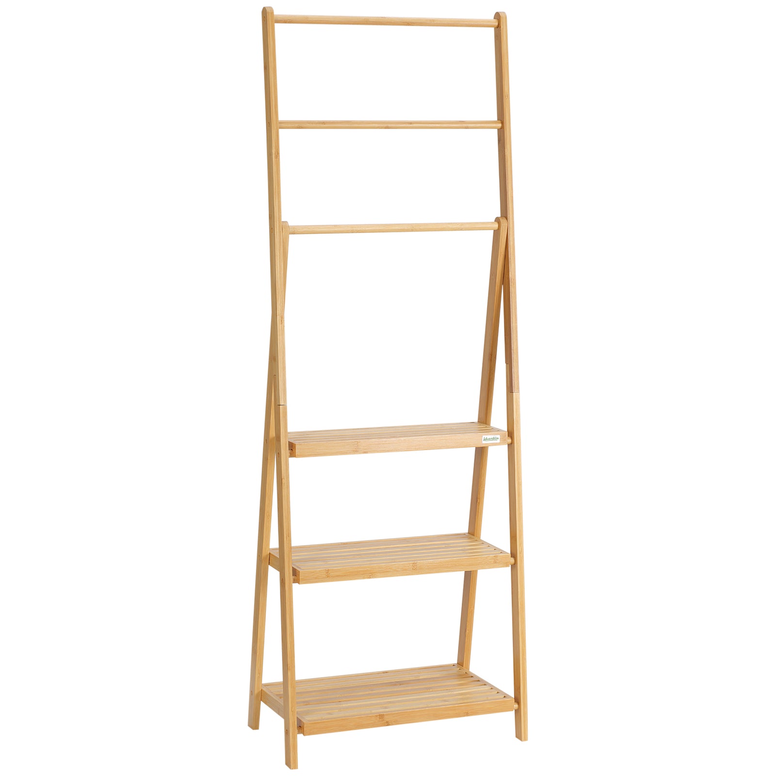 Foldable Natural Bamboo Towel Rack With 3 Towel Rails