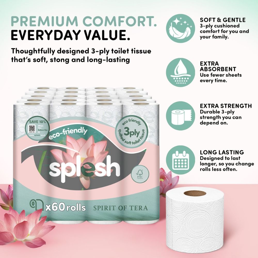 Toilet Roll, Spirits Of Tera – Quilted Soft 3-ply Tissue | 60 Rolls | White