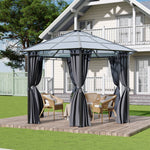 Hexagon Hardtop Gazebo With Curtains, 3.8m Outdoor Metal Frame Pavilion With Semi-transparent Pc Roof For Garden & Patio