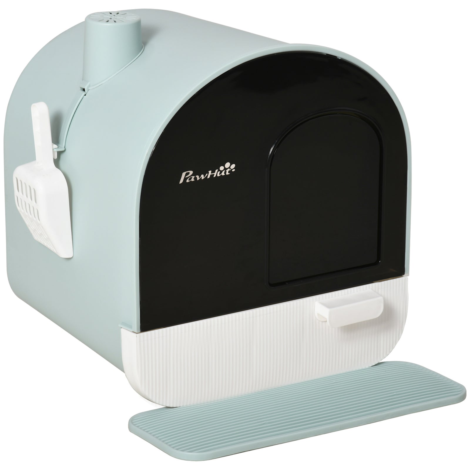 Cat Litter Box W/ Hood, Scoop, Filter, Flap Door | Green