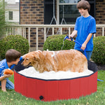 Pawhut Pet Paddling Pool Cat Dog Indoor/ Outdoor Foldable 120cm Diameter | Red