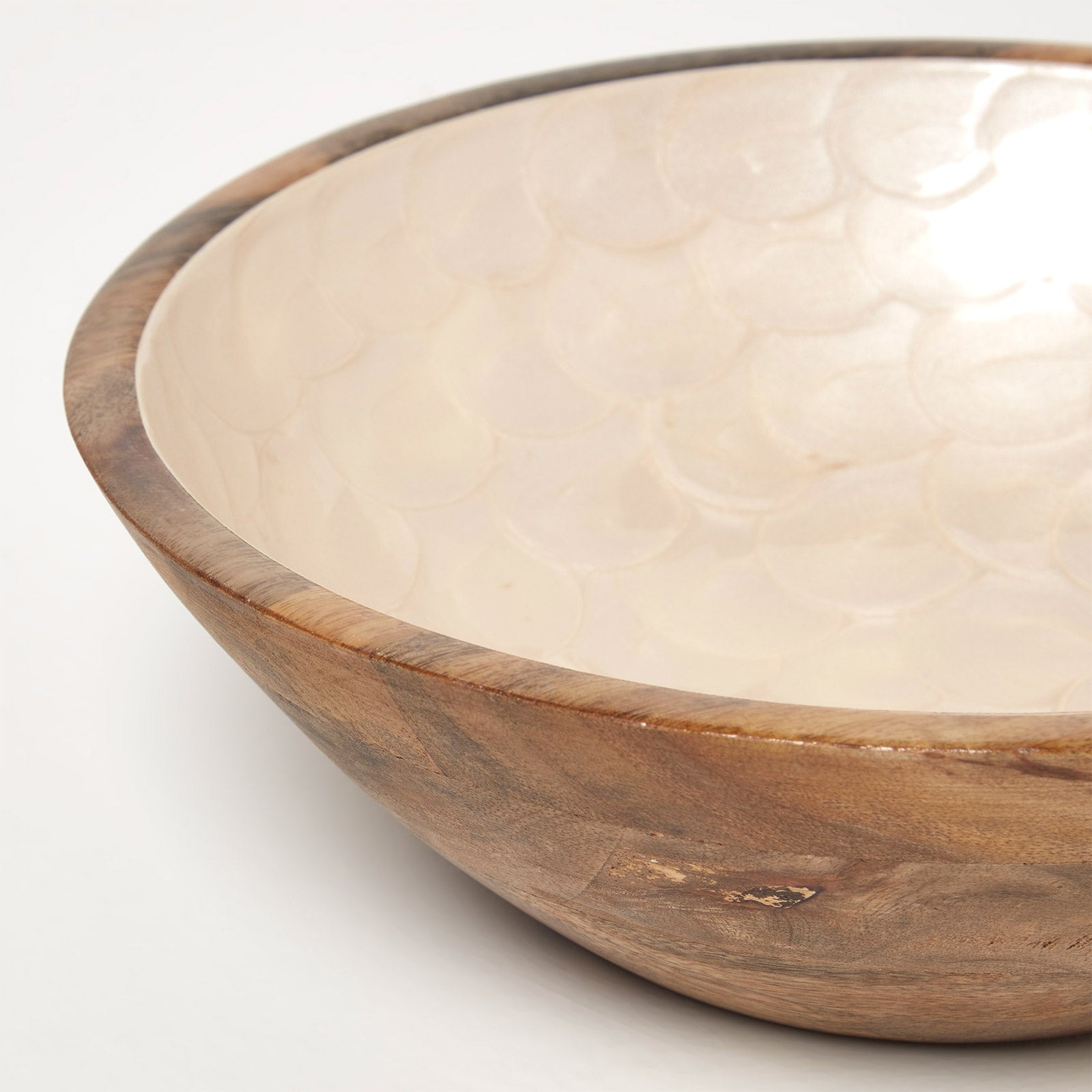 HOMESCAPES Capiz Style Mango Wood Enamel Bowl 25cm
