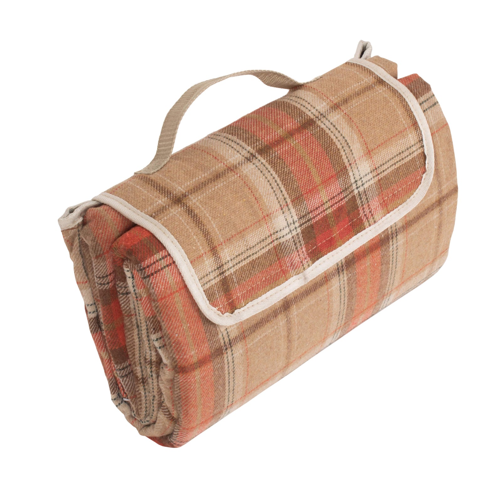 Burnt Orange Fleece Tartan Picnic Blanket