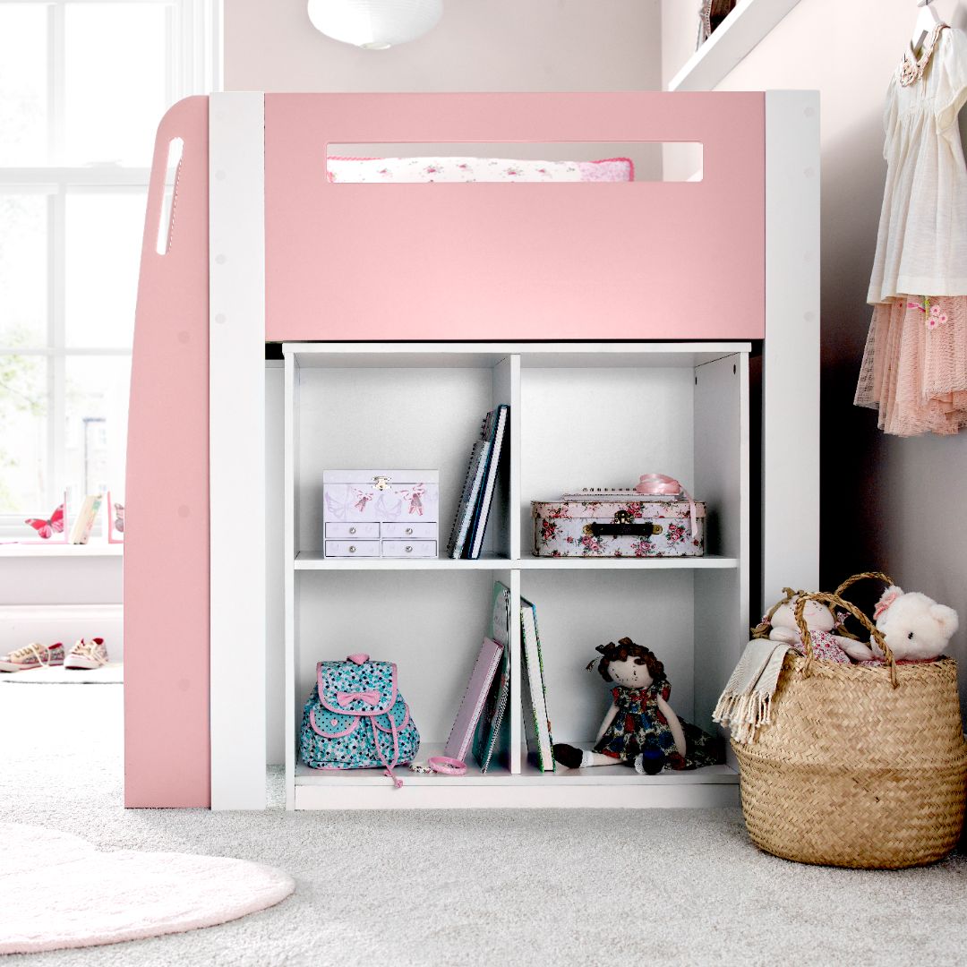 Lacy Storage Mid Sleeper Bed | Single | Pink