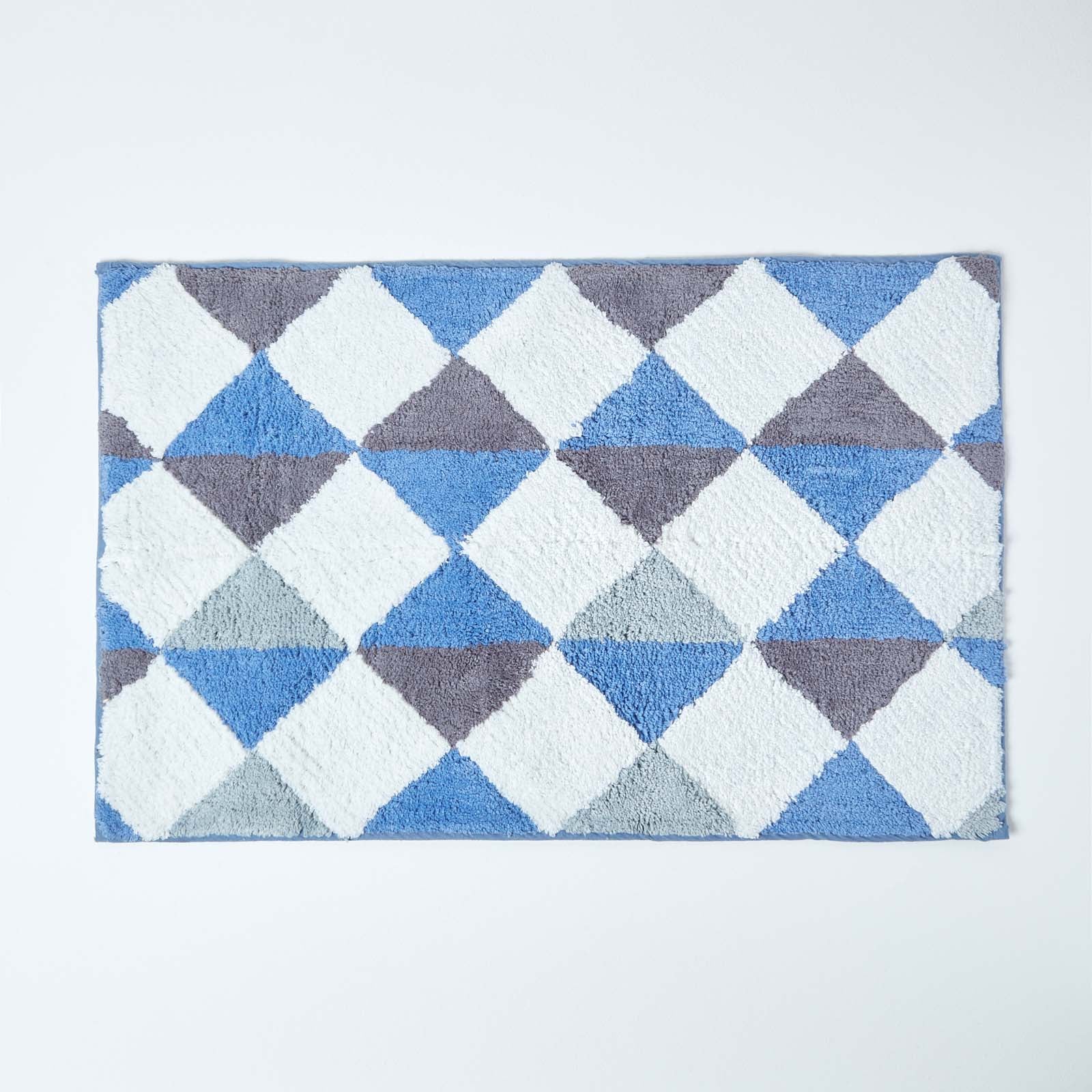 Harlequin Pattern Cotton Bath Mat | 50 x 80cm | Blue