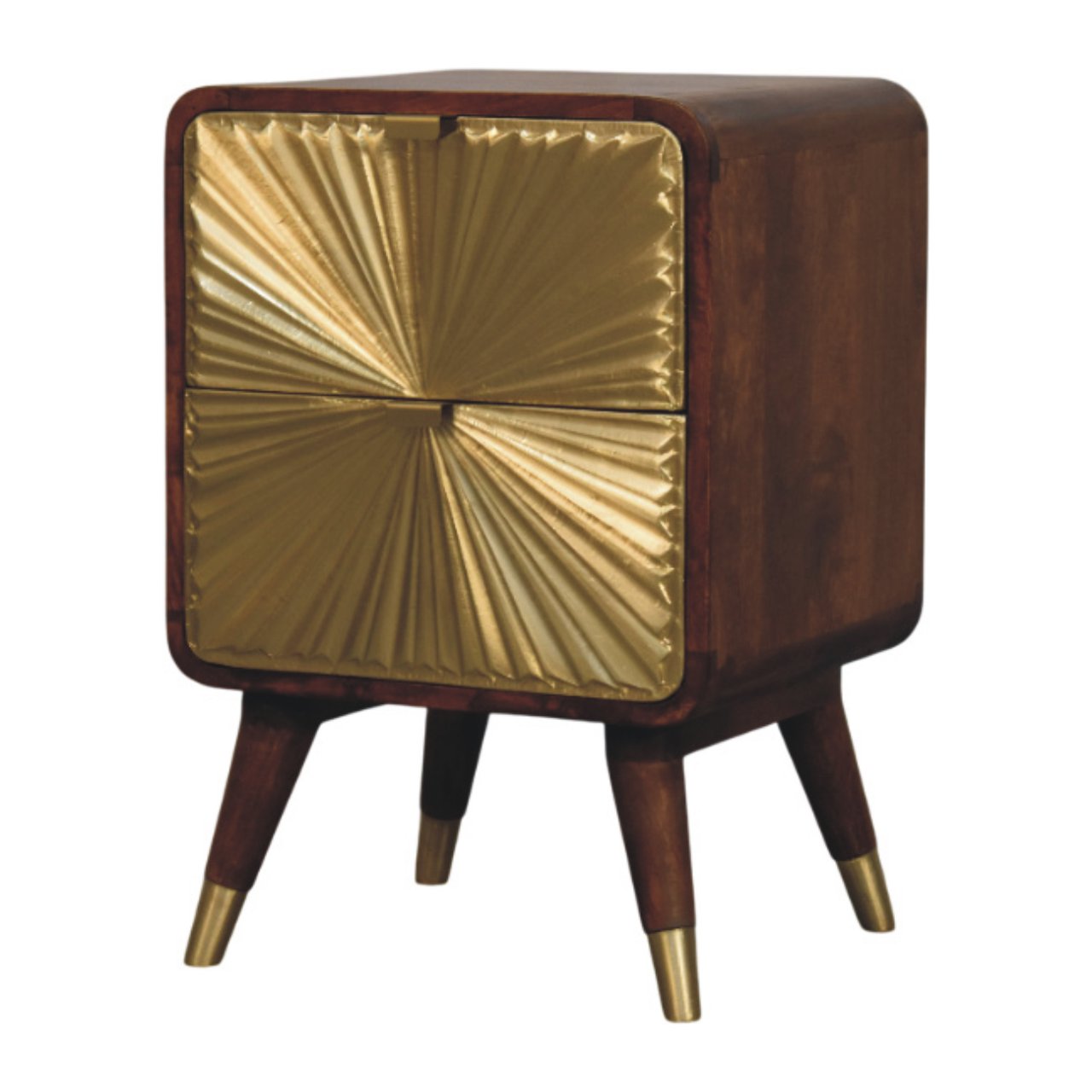 Solid Wood Avora Brass Embossed 2 Drawer Chestnut Nightstand