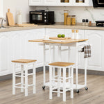Drop Leaf Bamboo Breakfast Cart With Two Kitchen Stools