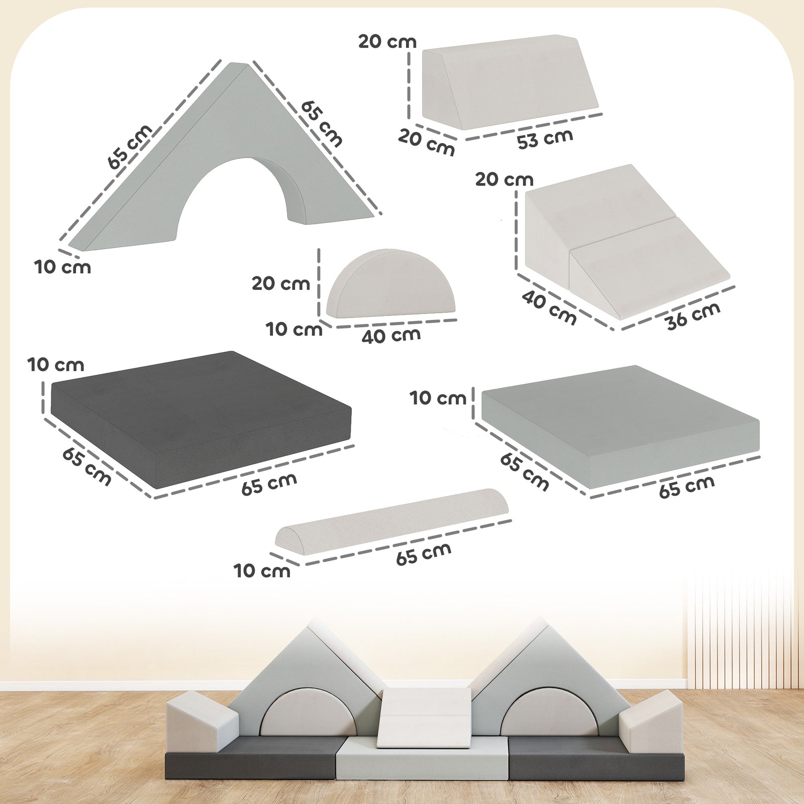 Kids Play Sofa, 12 Pieces Foam Modular Convertible Sofa | Grey