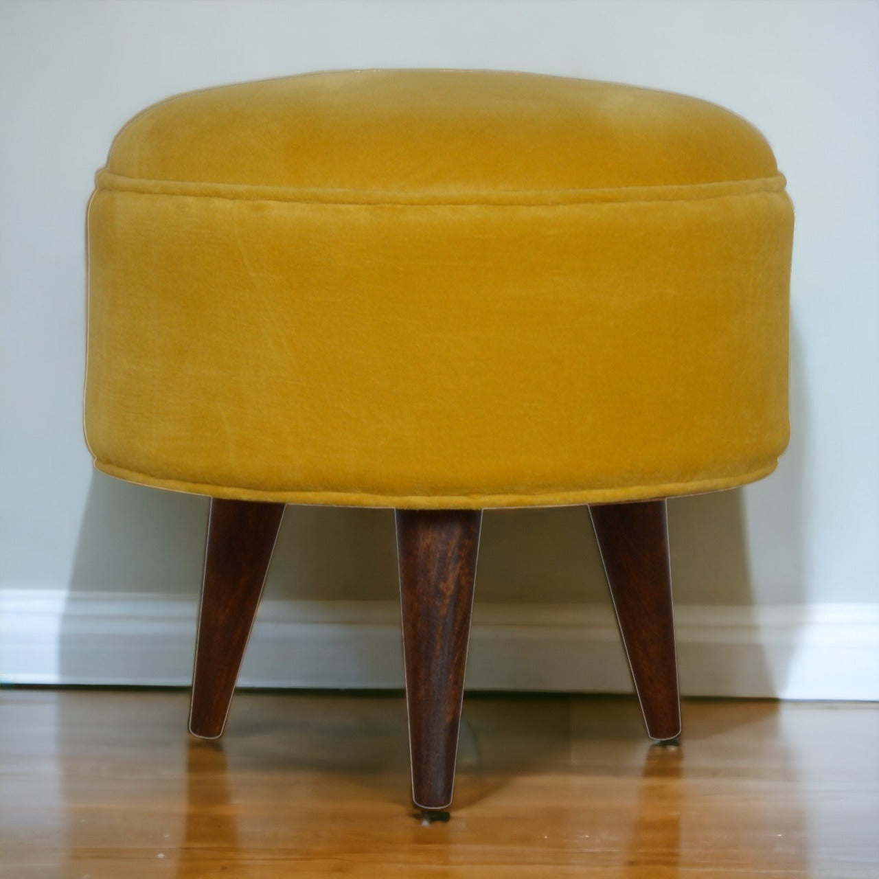 Solid Mango Wood Mustard Velvet Nordic Footstool