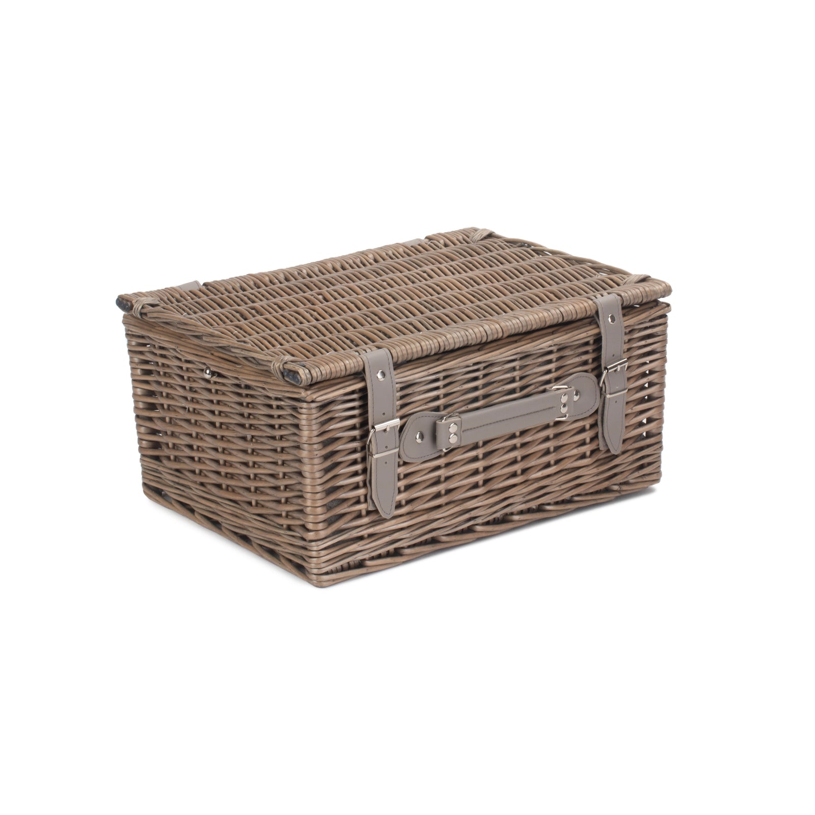 Grey Tweed Fitted Picnic Wicker Basket | 2-Person | Gray