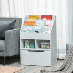 Kids Bookshelf, Toy Box W/ Storage Drawer, Wheels, For Bedroom | Grey