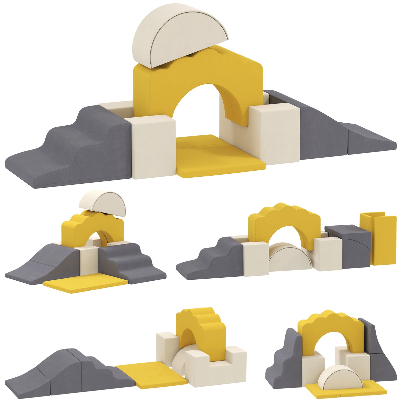 Kids Soft Play Set, 7 Piece Foam Climbing Blocks | Yellow