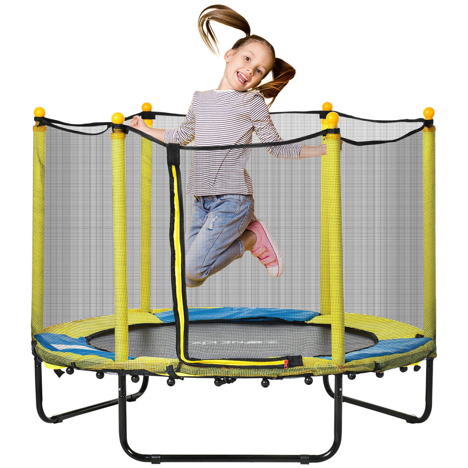 4.6ft Kids Trampoline W/ Enclosure, For Kids 3-10 Years - Yellow
