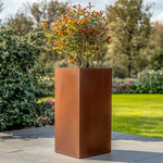 Corten Steel Tall Square Planter - Pre-rusted | 40cm x 40cm x 100cm | Brown