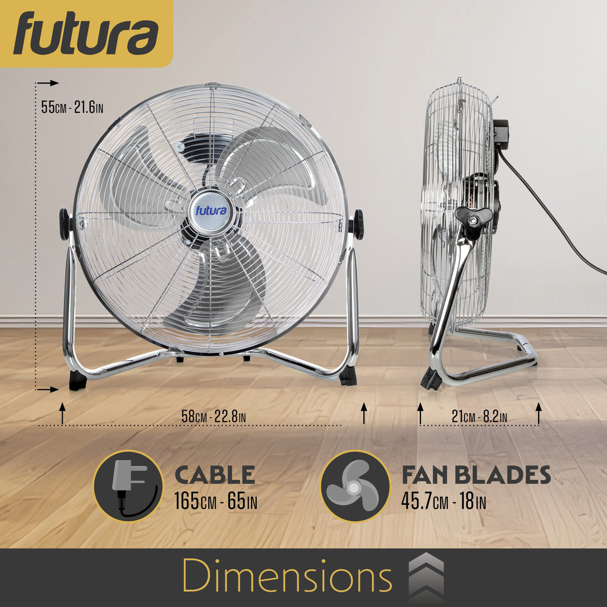 Floor Fan High Velocity Portable Chrome Fan Adjustable 3 Speed Standing Industrial Large Cooling Metal Gym Fan | 20" | Silver