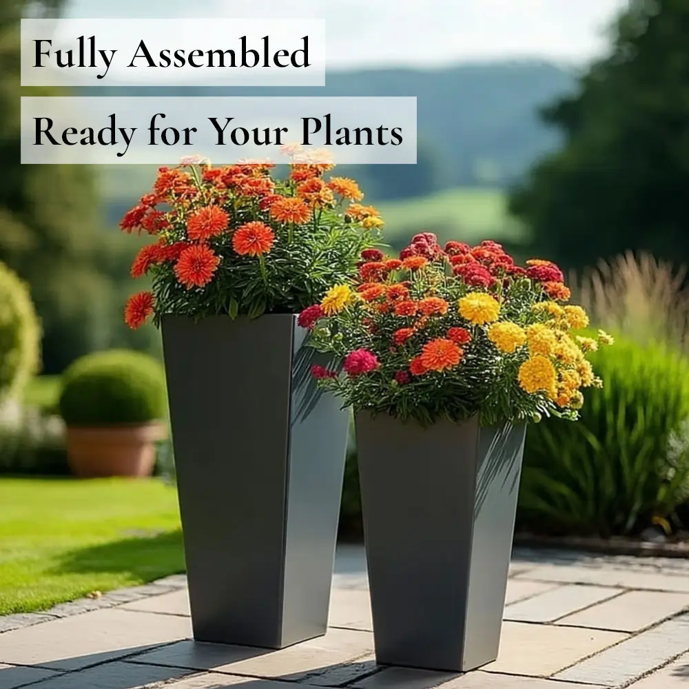 Zinc Galvanised Tall Flared Tapered Square Planter | 30cm x 30cm x 70cm
