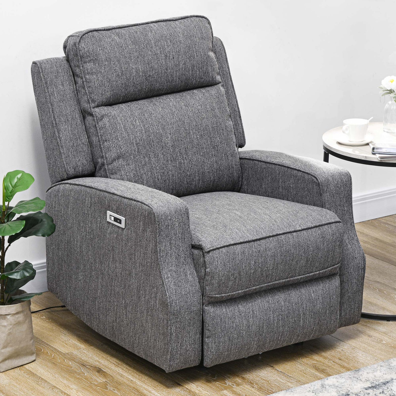 Electric Armchair Fabric Recliner W/ Usb Port | Charcoal Grey