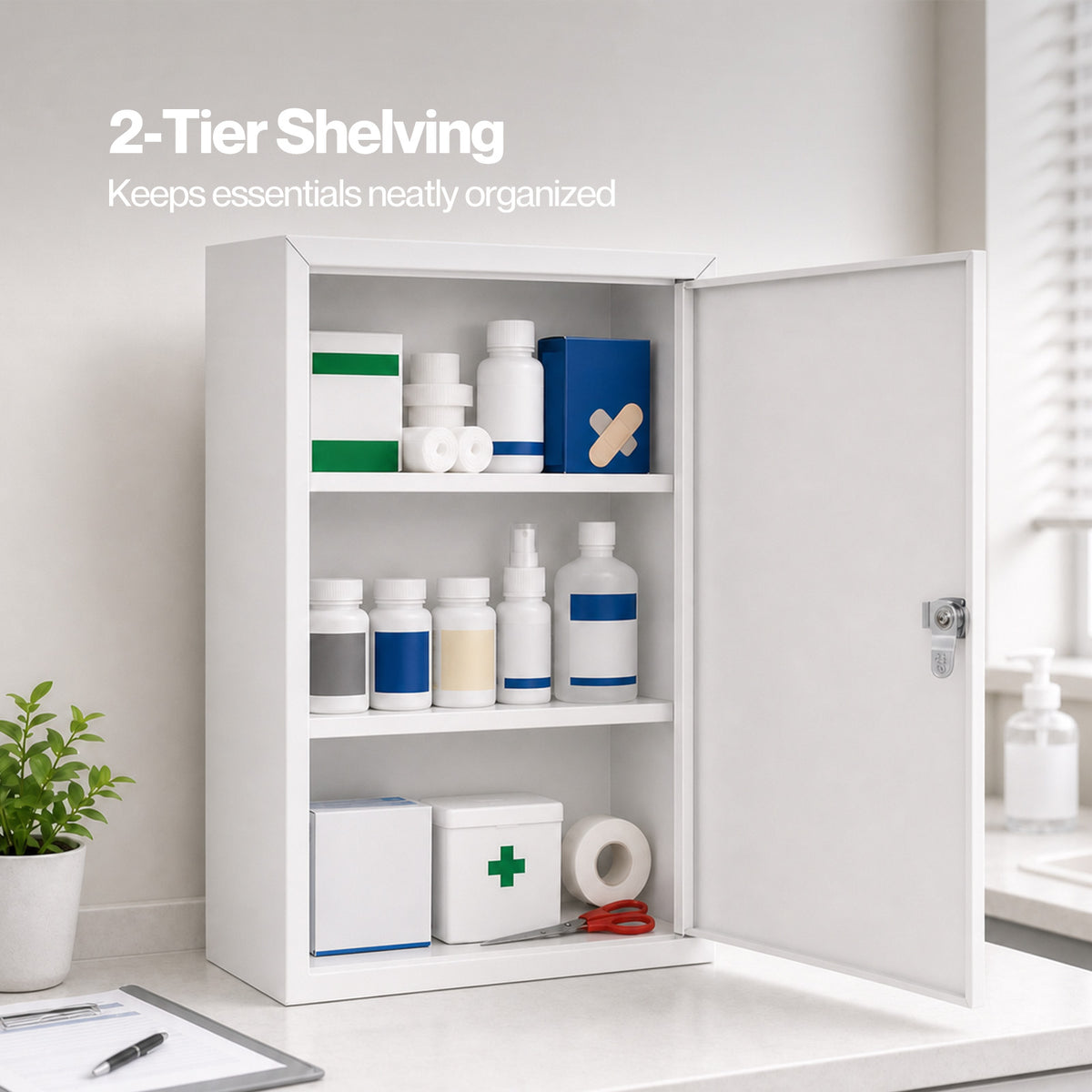 Medicine Cabinet Lockable Wall Mounted Storage Box Metal Home,white