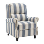 Modern Linen Upholstered Push Back Recliner Armchair With Adjustable Backrest & Hidden Footrest | Blue