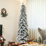 6/7ft Flocked Pencil Christmas Tree With Auto Open | 7ft | Green