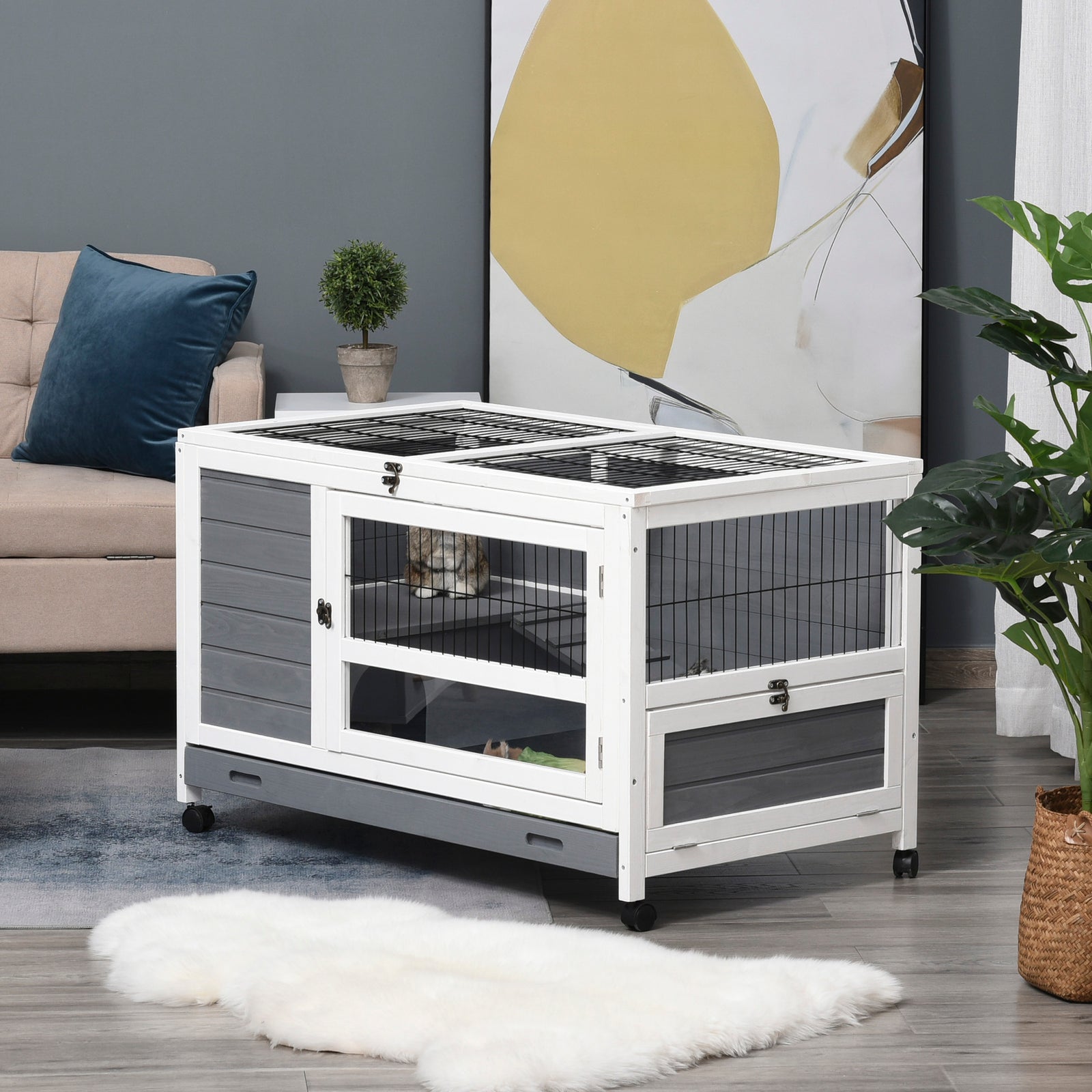 Wooden Pet House Elevated Rabbit Hutch Bunny Cage 102 X 60 X 63.5cm